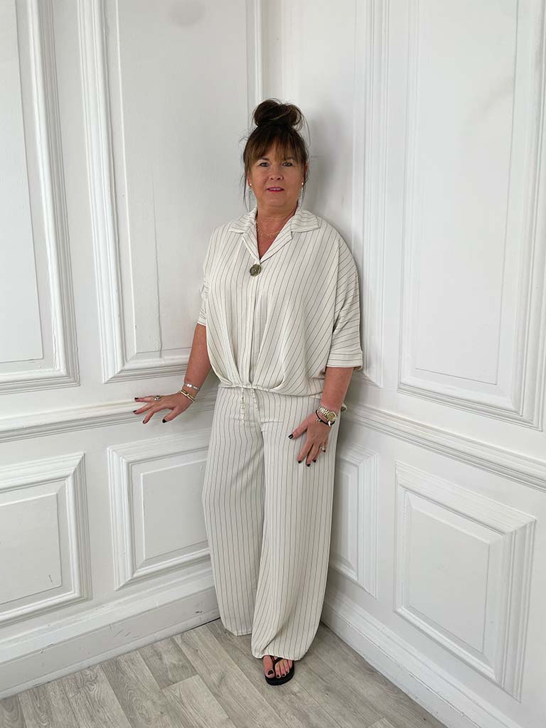 Pinstripe Button Top - Ecru