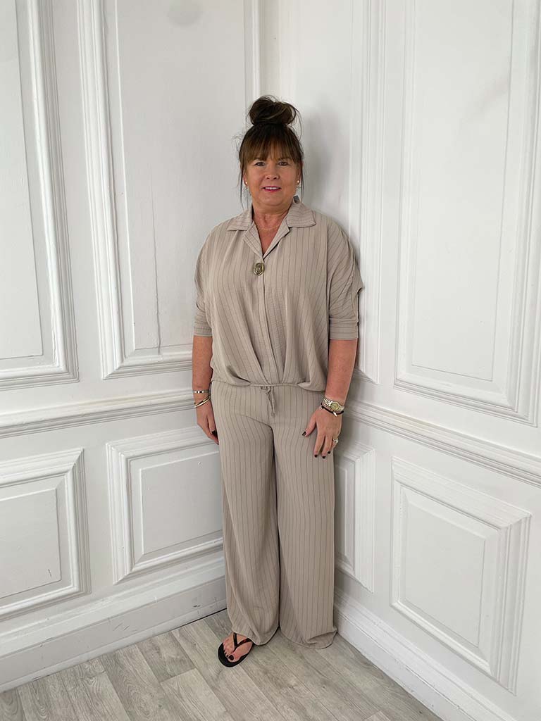Pinstripe Button Top - Latte