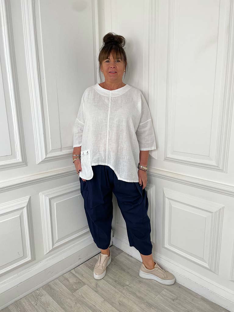 Cocoon Button Trousers - Navy