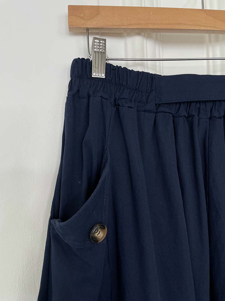 Cocoon Button Trousers - Navy