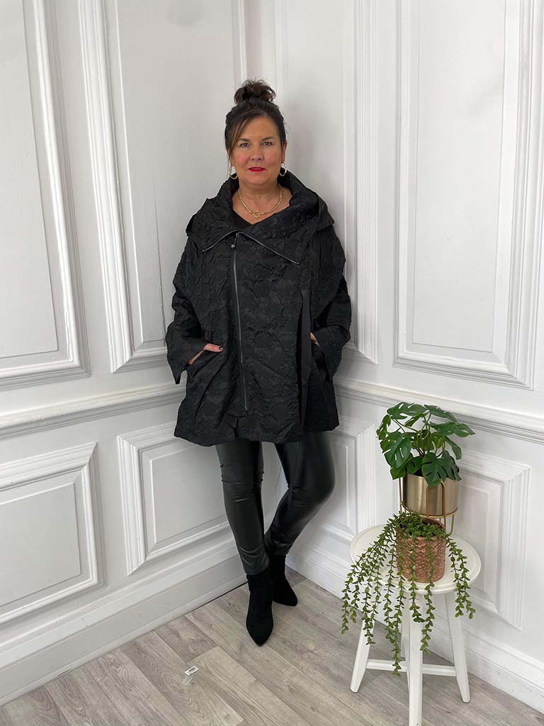 Malissa J Crinkle Hooded Jacket - Black