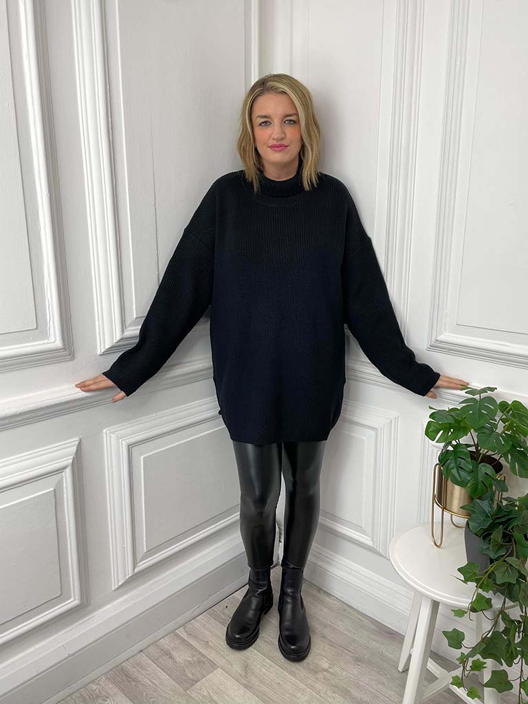Malissa J Chunky High Neck Knit - Black