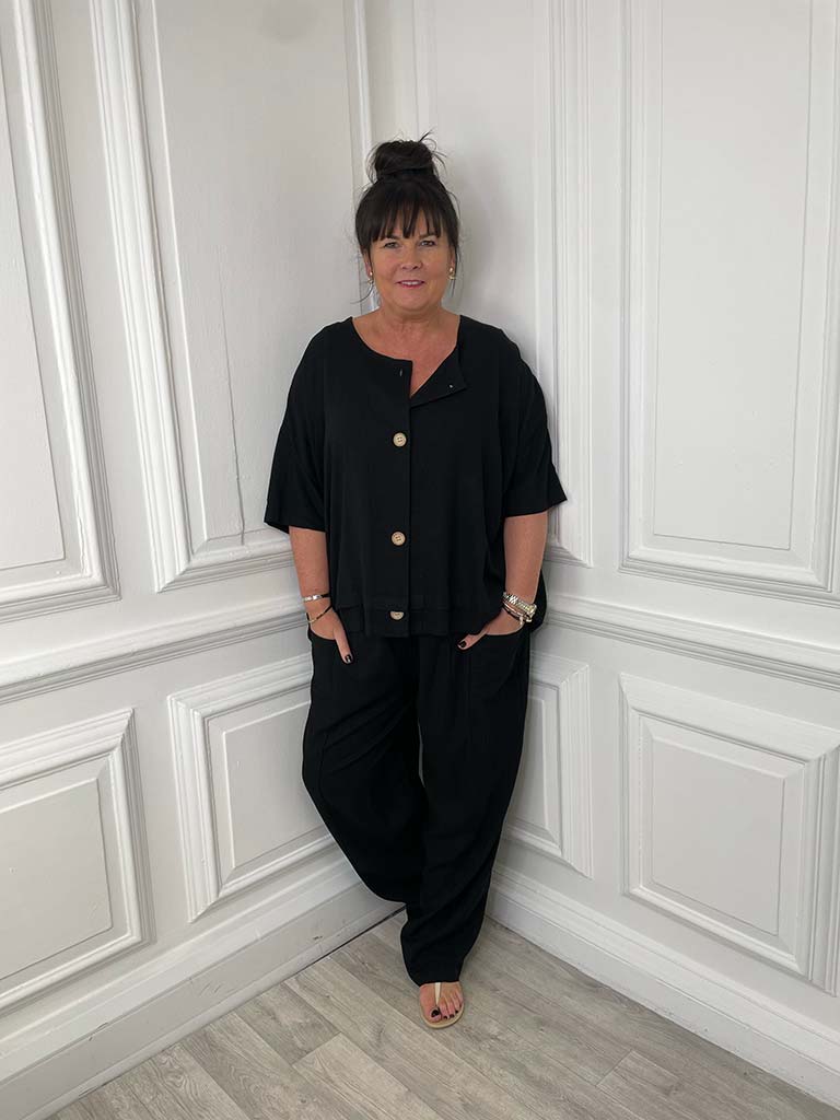 I.D Cowl Boat Neck Top - Black