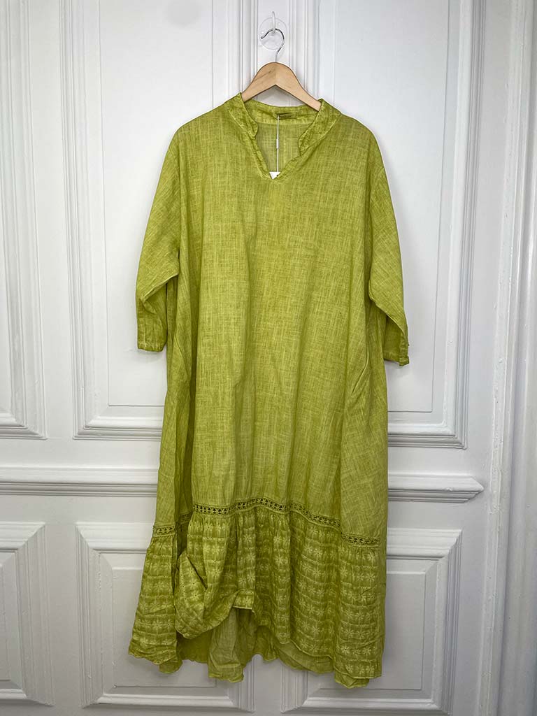 Broderie Anglaise Peplum Hem Dress - Kiwi