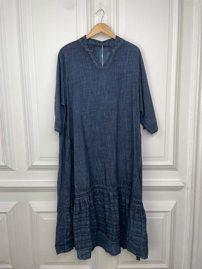 Broderie Anglaise Peplum Hem Dress -Navy