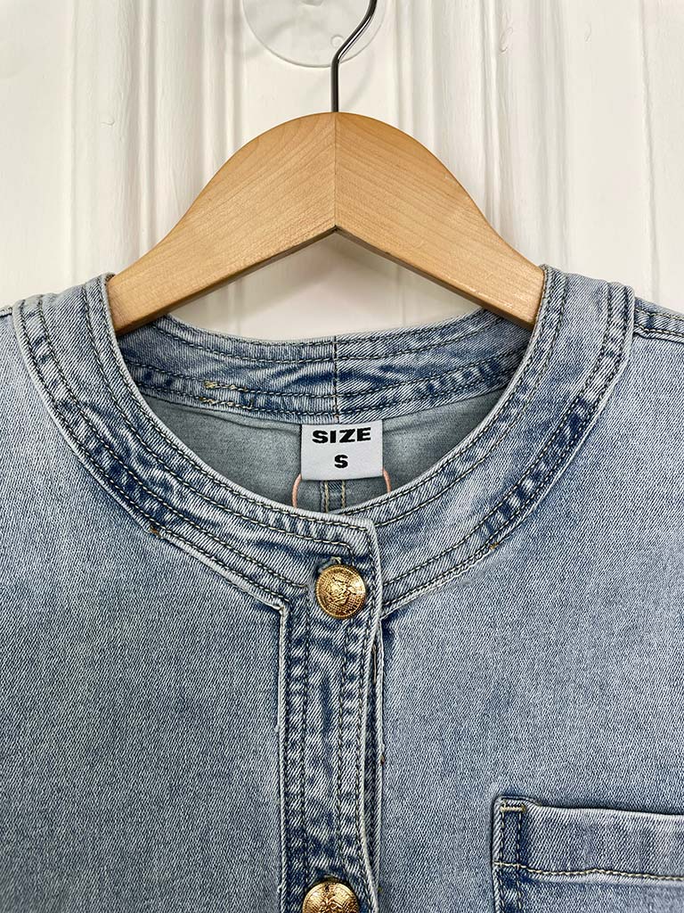 Collarless Denim Jacket
