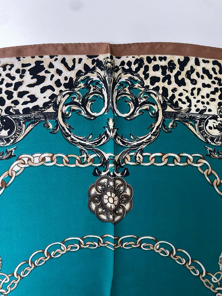 Leopard Print Charm Chain Neckerchief - Teal