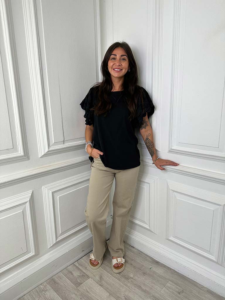 Broderie Anglaise Tee - Black
