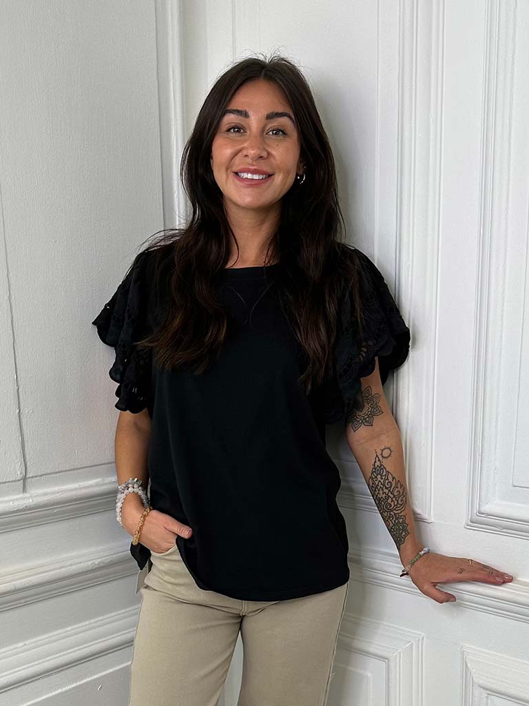 Broderie Anglaise Tee - Black
