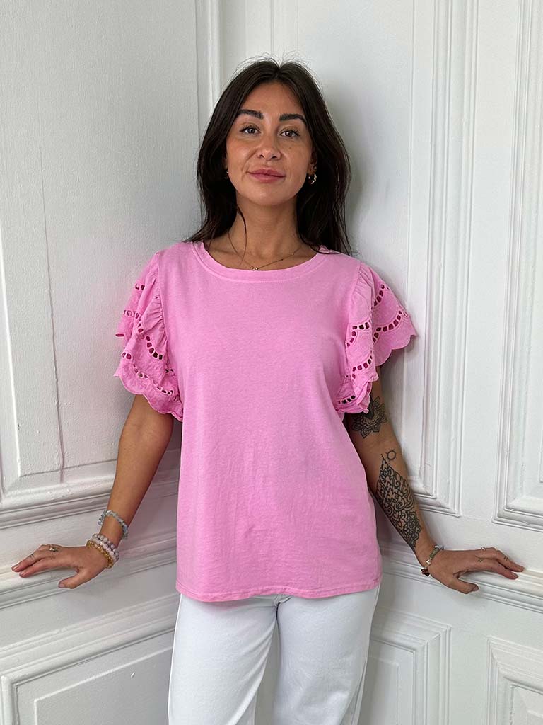 Broderie Anglaise Tee - Bubblegum