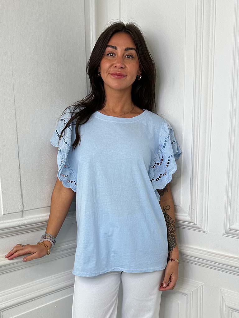 Broderie Anglaise Tee - Powder Blue