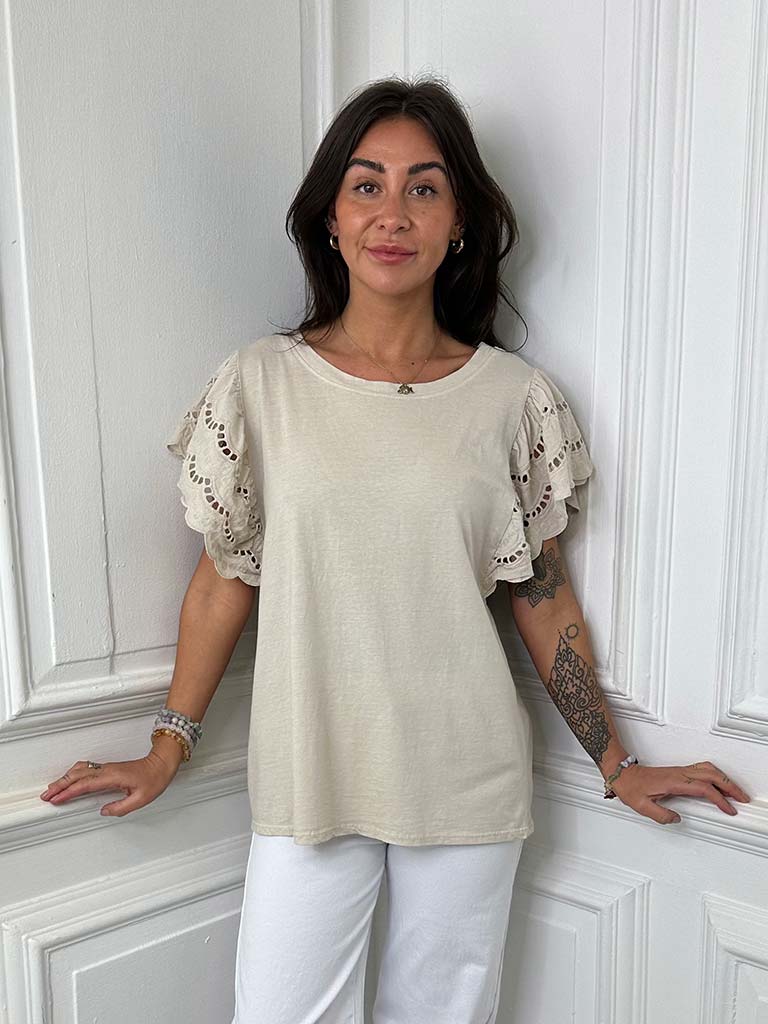 Broderie Anglaise Tee - Stone