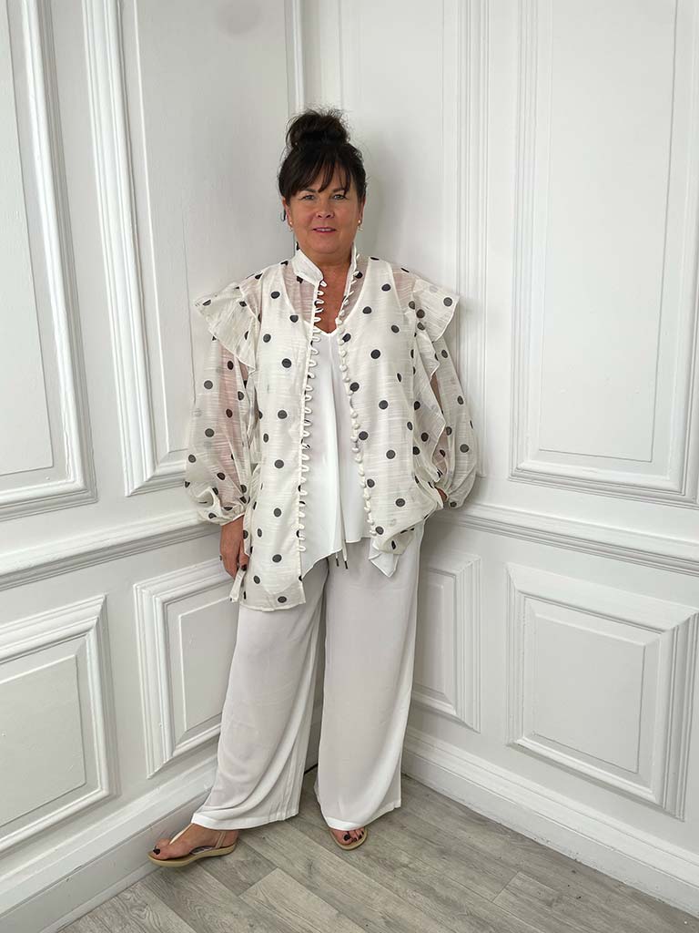 Polka Dot Ruffle Trim Blouse
