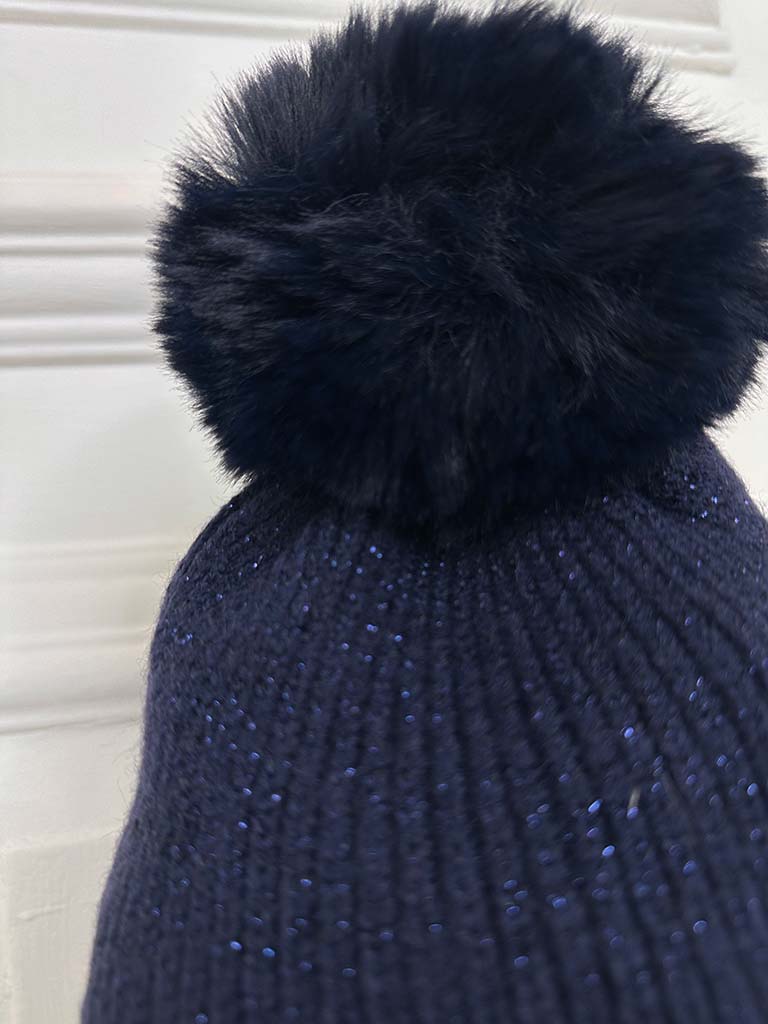 Shimmer Bobble Hat - Navy