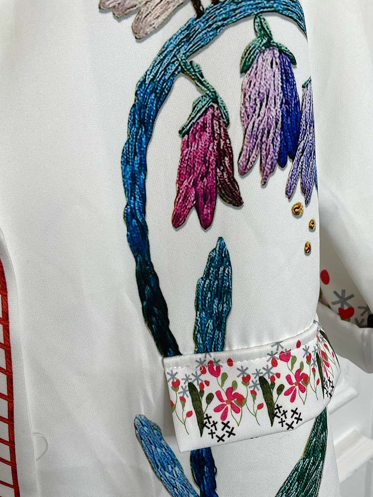 Embroidered Print Blazer - White