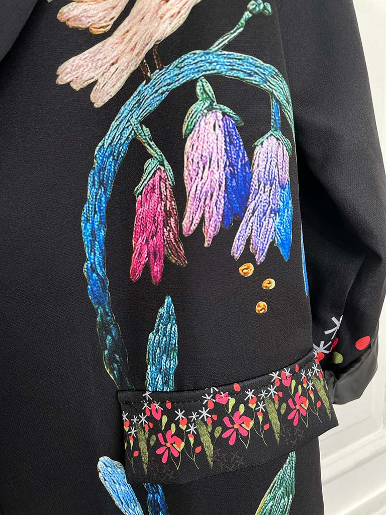 Embroidered Print Blazer - Black