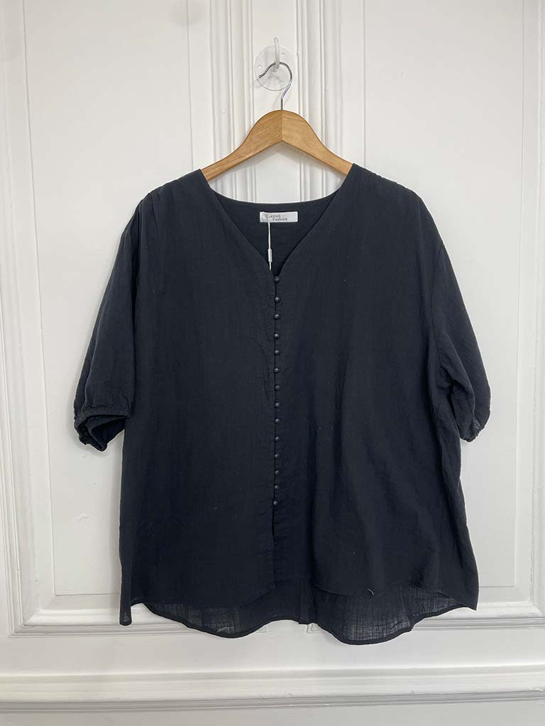Button Front Cotton Top - Black