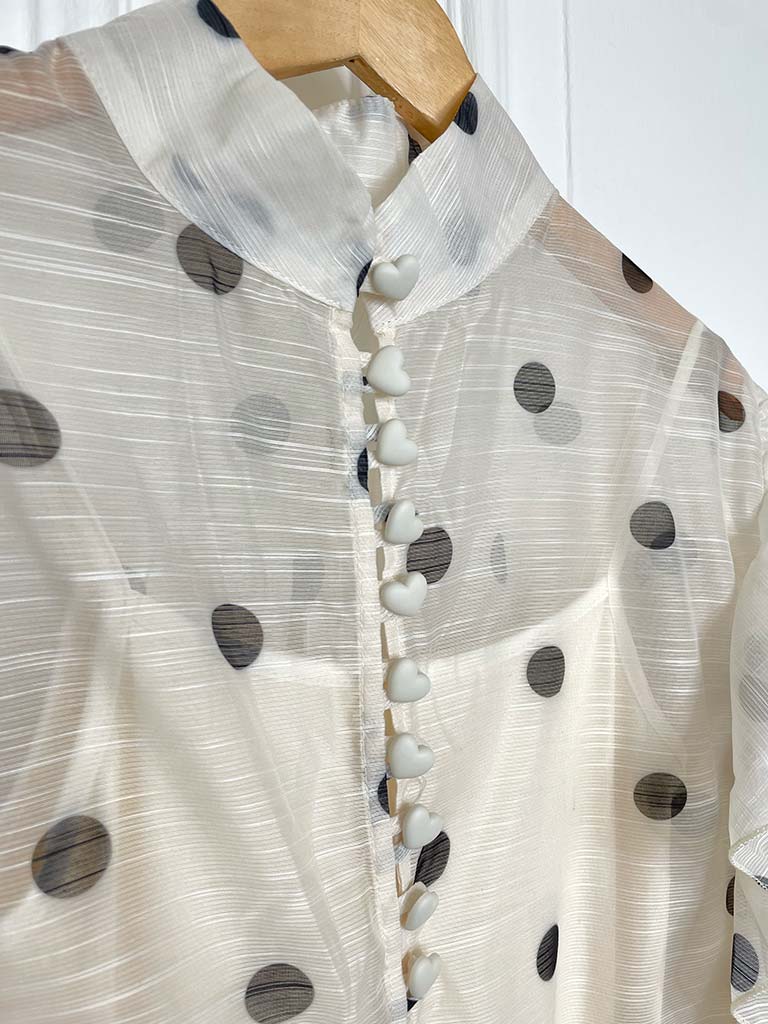 Polka Dot Ruffle Trim Blouse