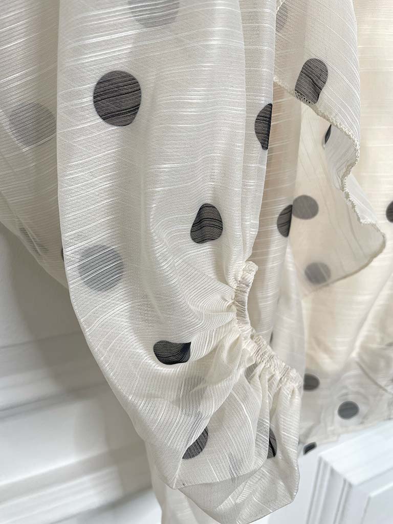 Polka Dot Ruffle Trim Blouse