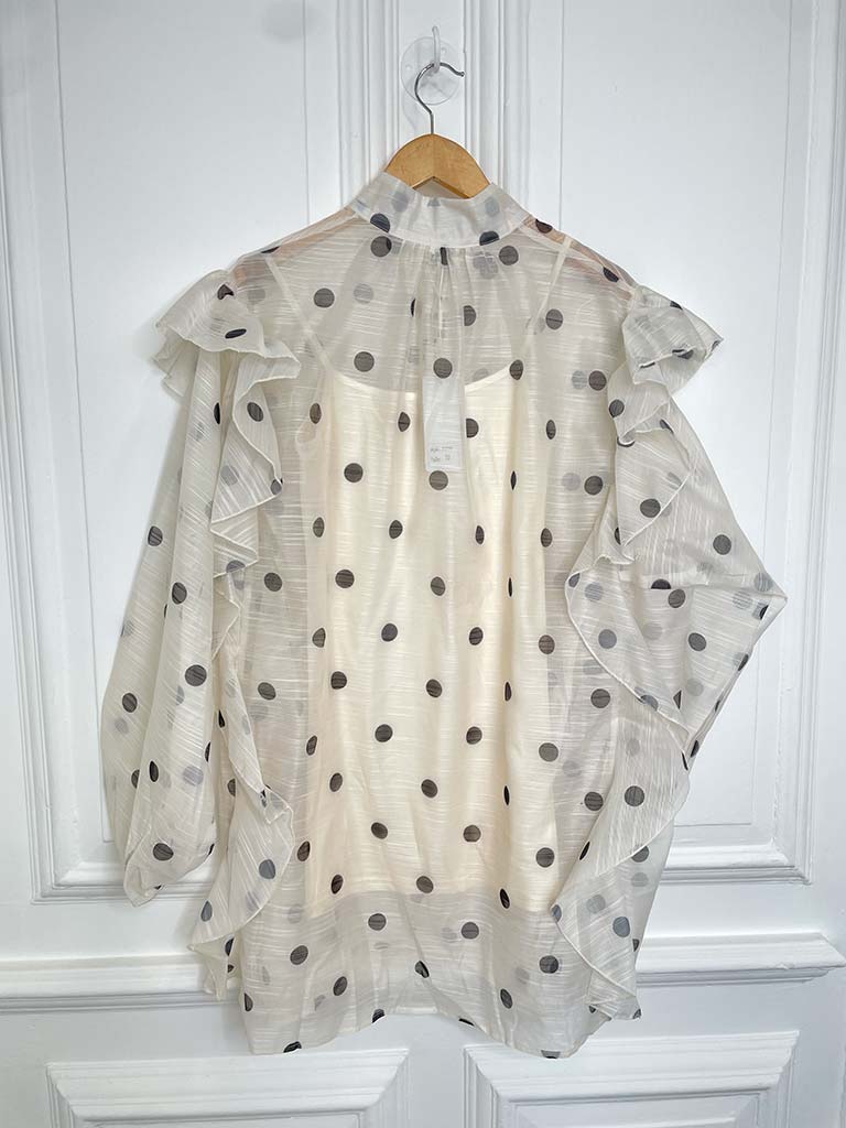 Polka Dot Ruffle Trim Blouse