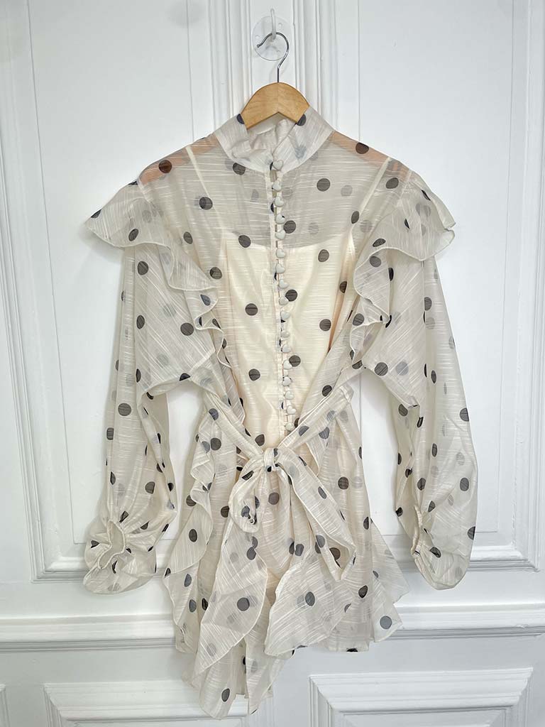 Polka Dot Ruffle Trim Blouse
