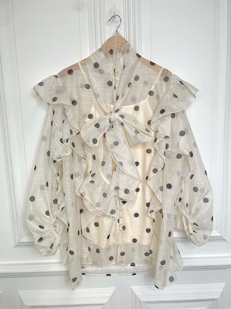 Polka Dot Ruffle Trim Blouse