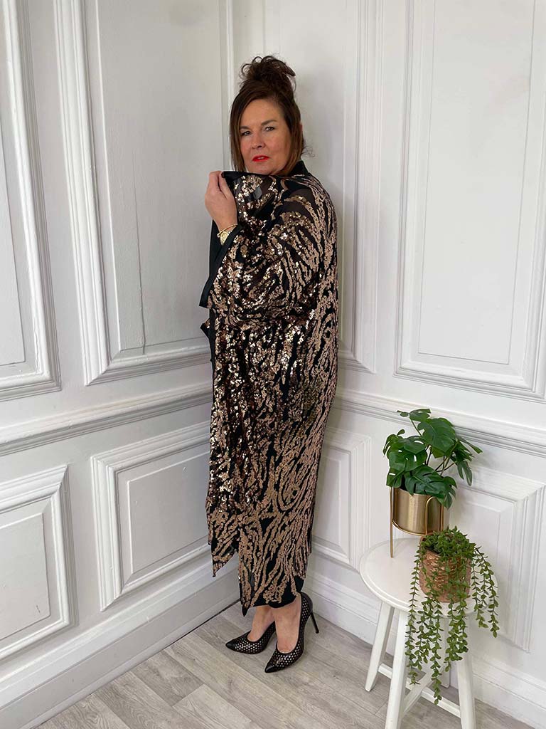 Malissa J Sequin Kimono - Black & Silver
