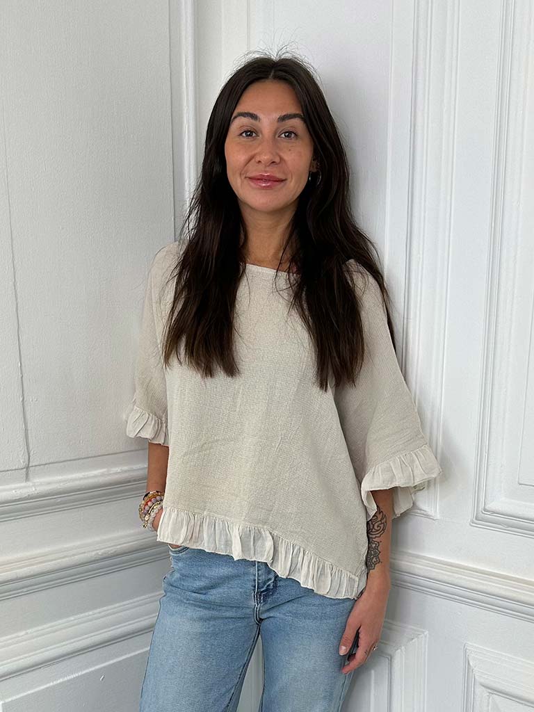 Cotton Frill Top - Stone