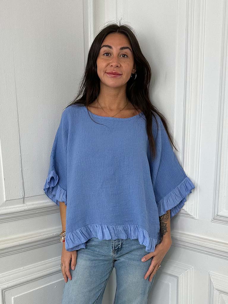 Cotton Frill Top - Denim