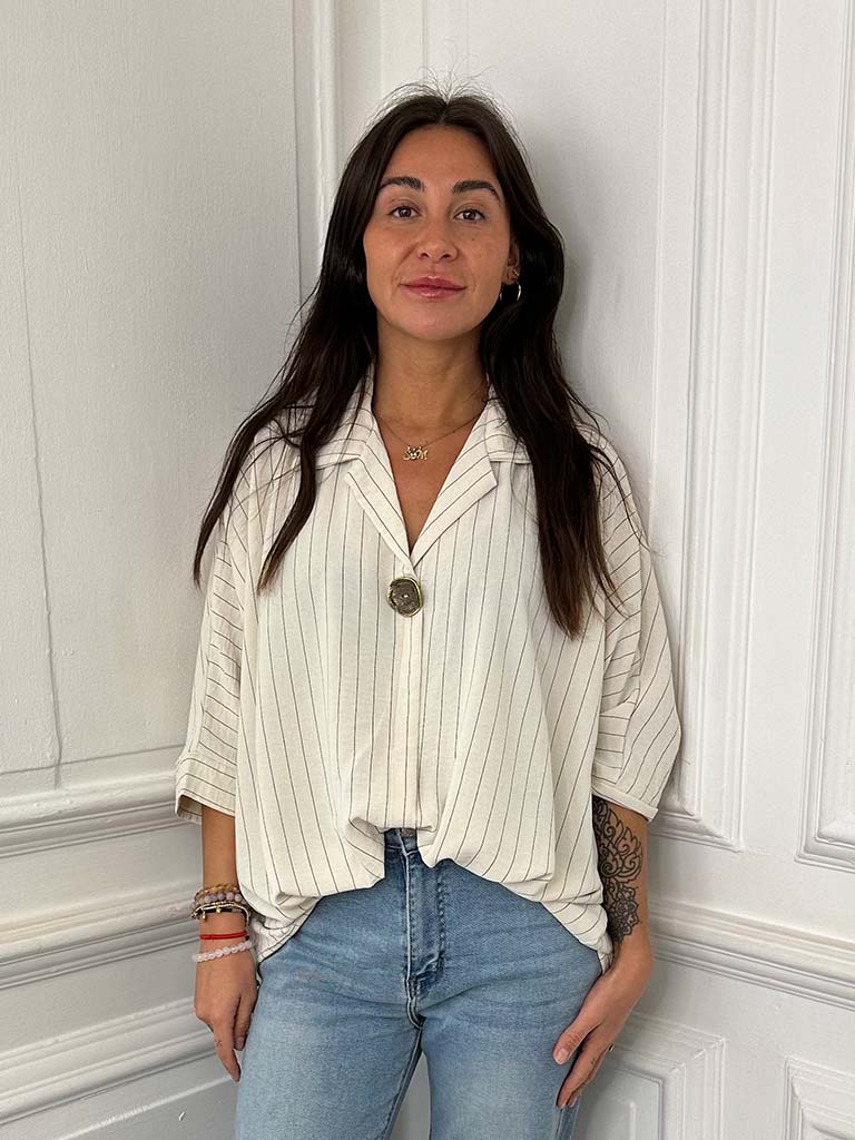 Pinstripe Button Top - Ecru