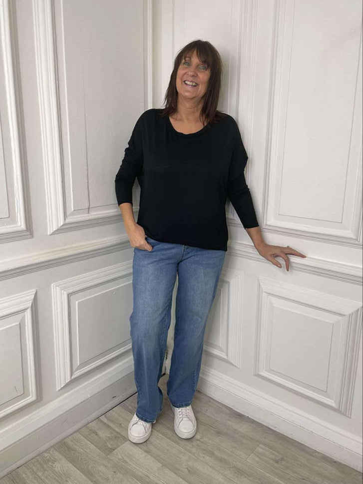 Basic Long Sleeve Jersey Top - Black