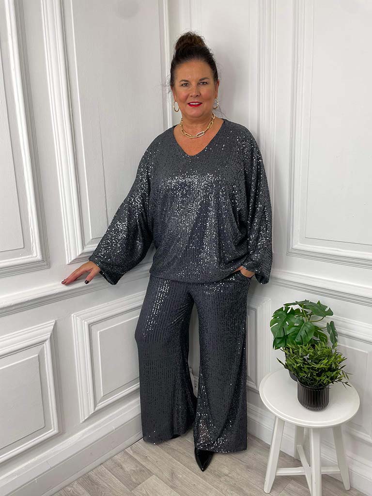 Sequin Batwing Top - Pewter
