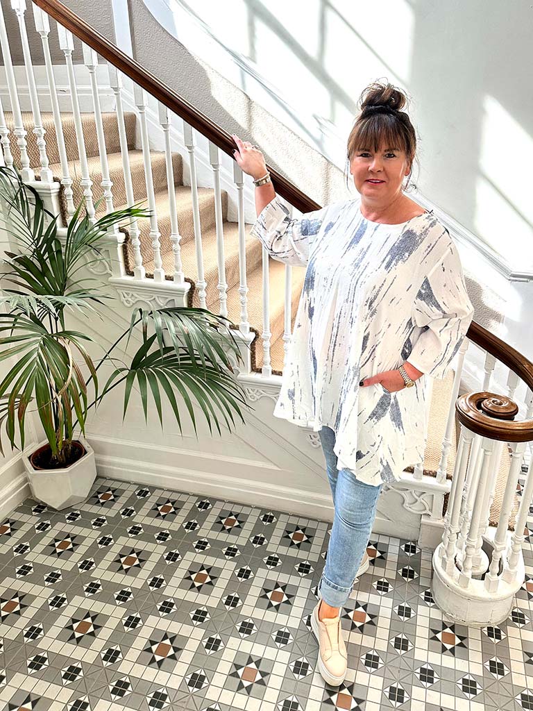 Ink Print Swing Tunic - Navy