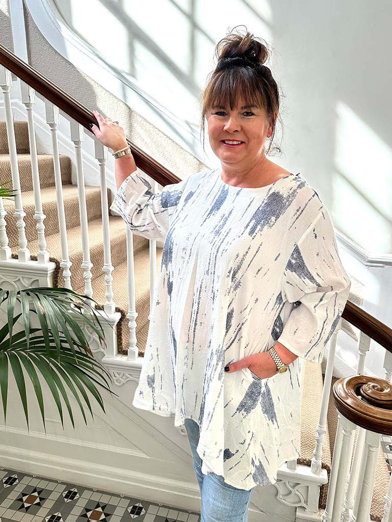 Ink Print Swing Tunic - Navy