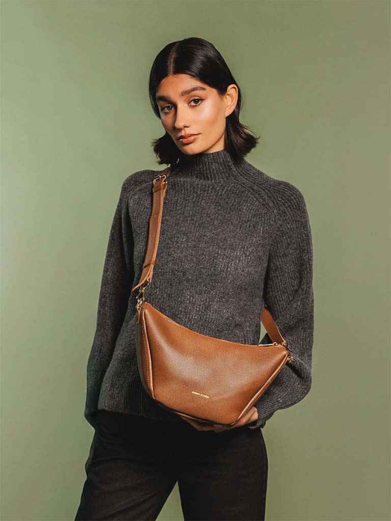 Every Other Faux Leather Trapeze Bag - Tan