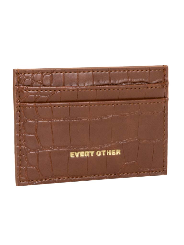 Every Other Faux Croc Card Holder - Tan