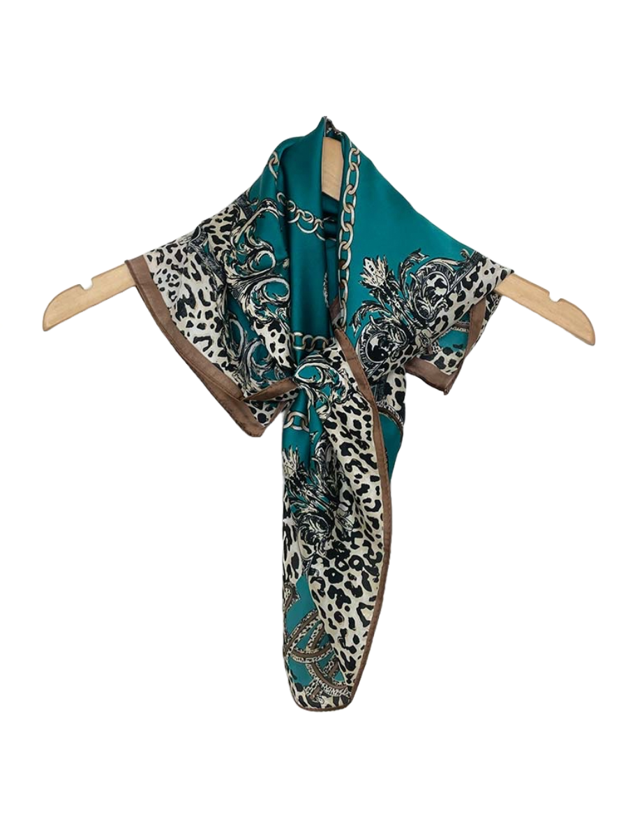 Leopard Print Charm Chain Neckerchief - Teal