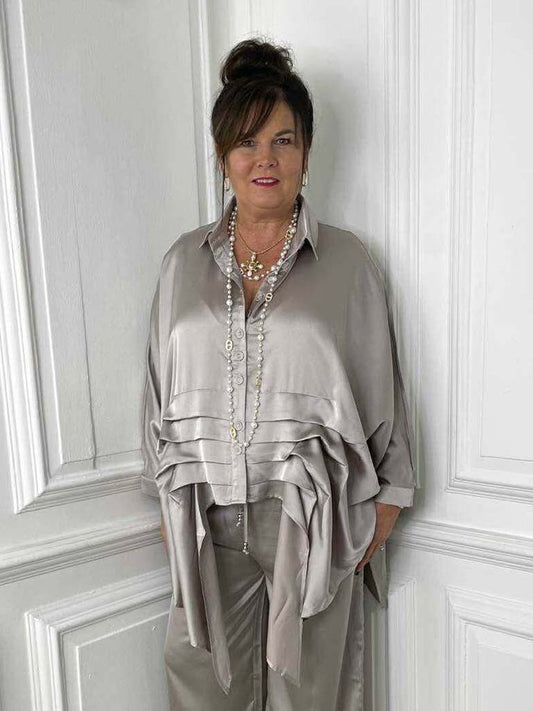 Malissa J Silk Feel Pleat Detail Shirt - Champagne