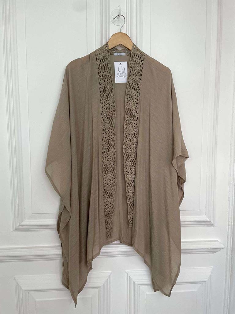 Crochet Edge Kimono - Mocha