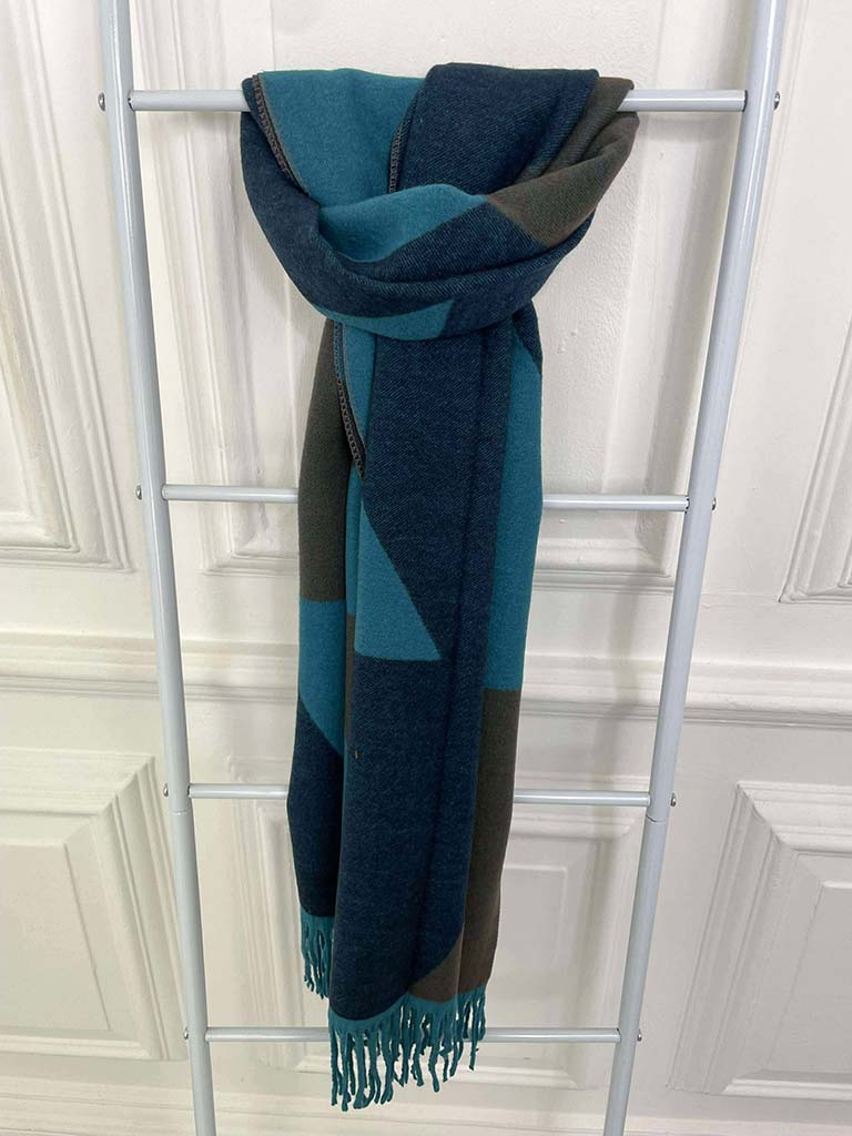 Geo Print Cashmere Mix Scarf - Teal