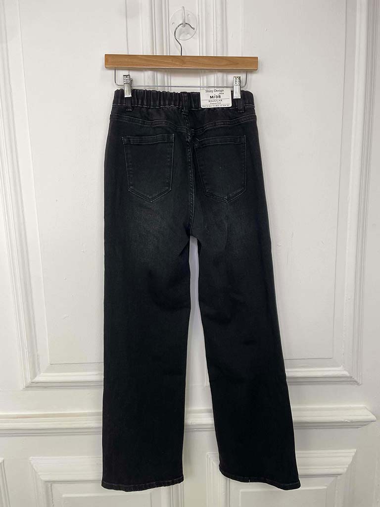 Wide Leg Stretchy Jeans - Black