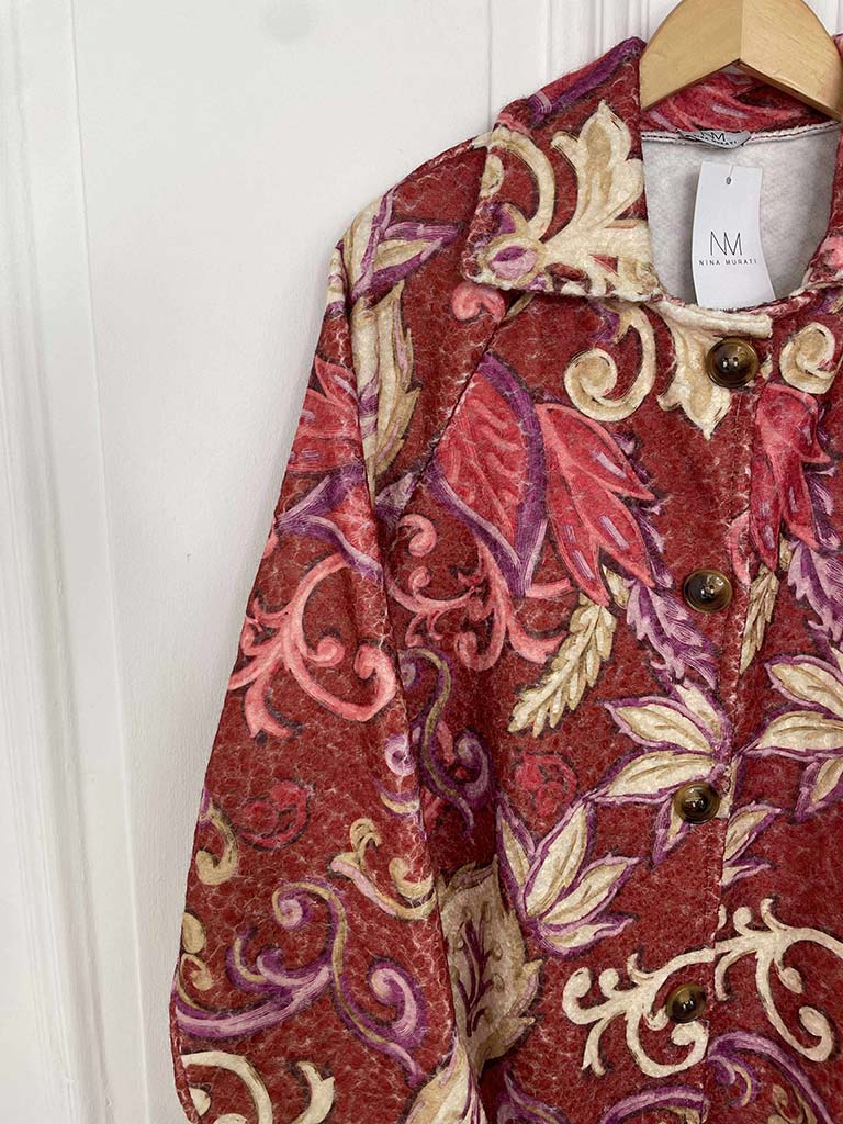 Baroque Print Coat - Raspberry