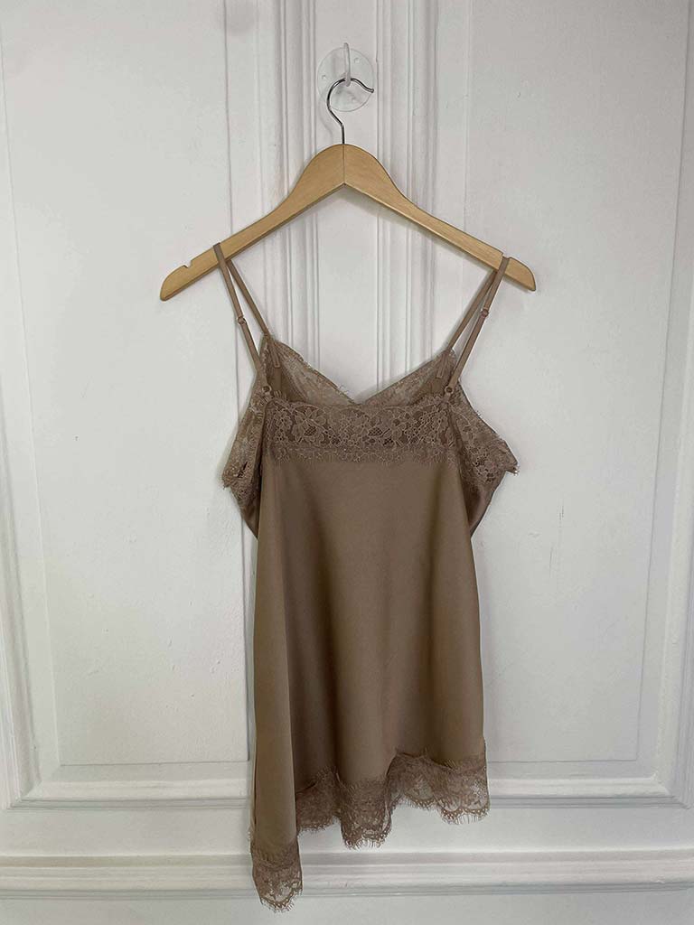 Lace Trim Asymmetric Cami Top - Caramel