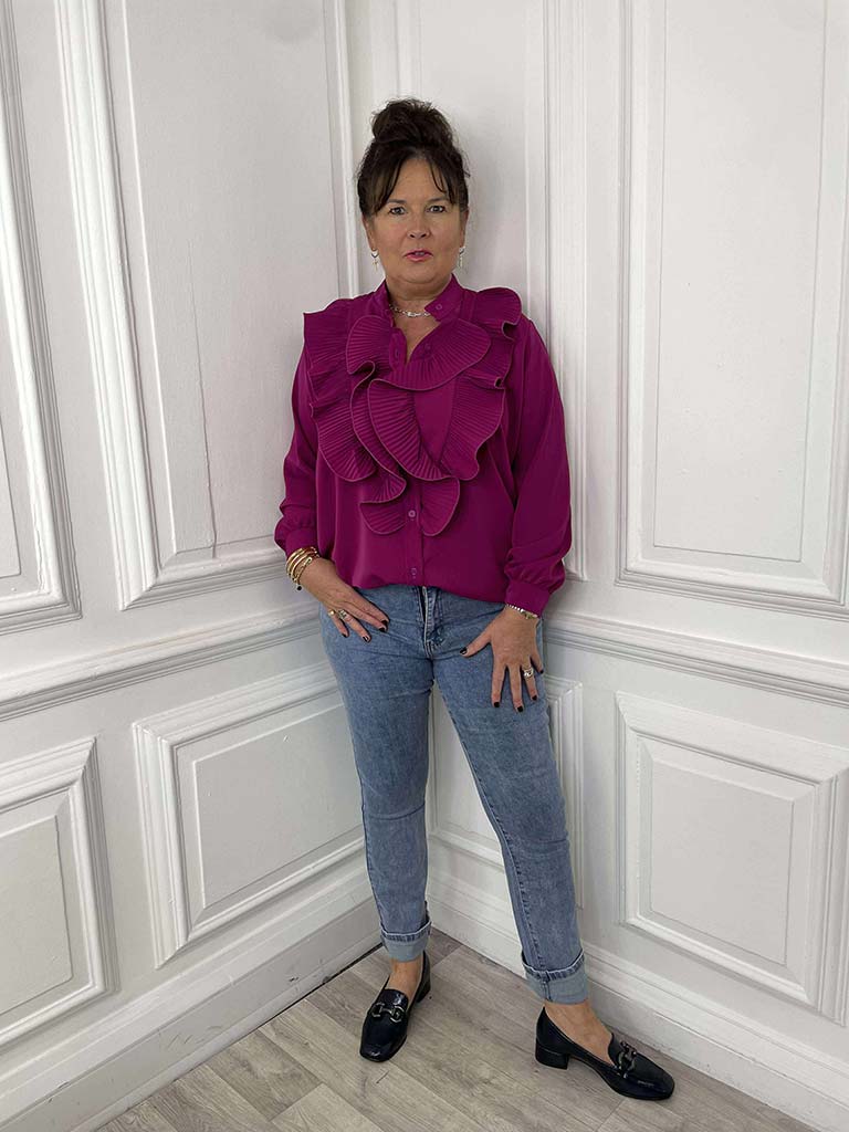 Plissé Ruffle Shirt - Magenta
