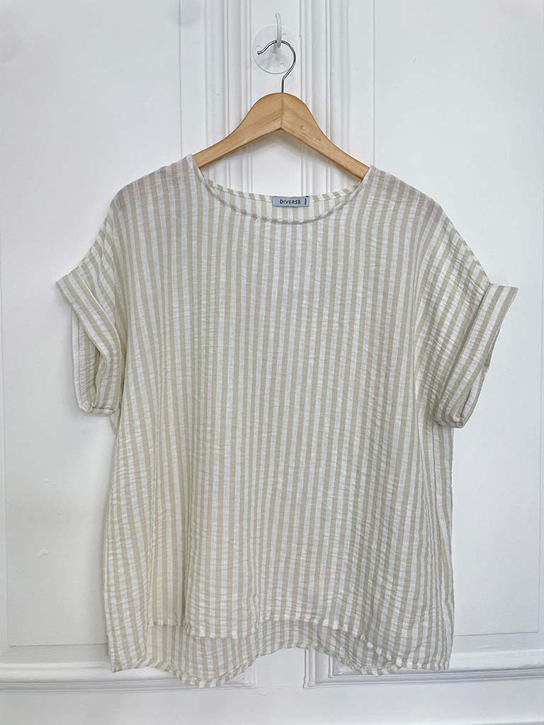 Stripe Boxy Tee - Stone