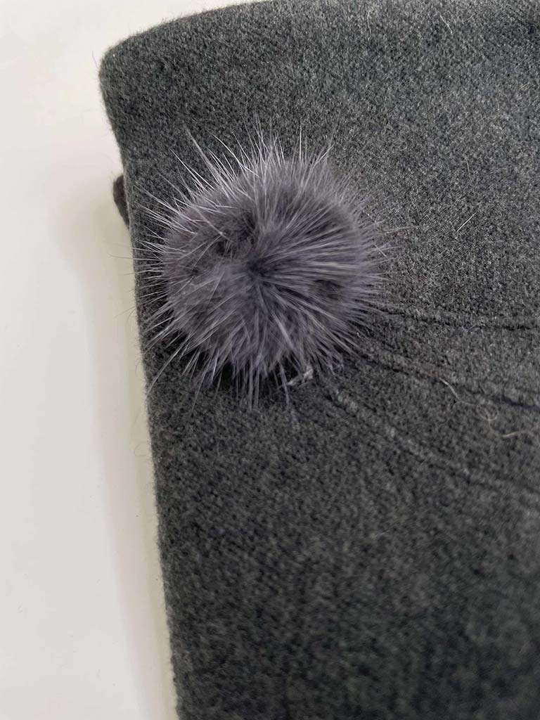 Faux Fur Pom Pom Gloves - Steel