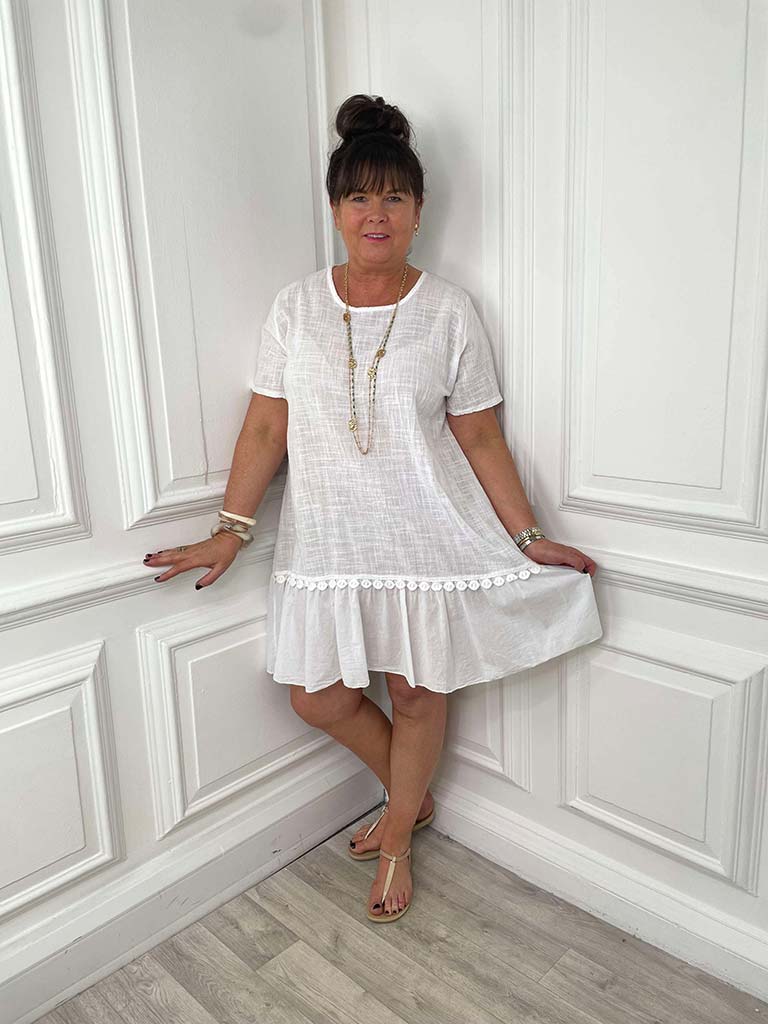 Cotton Peplum Sundress - White