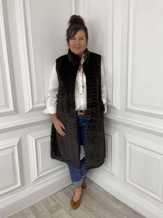 Malissa J Faux Fur Long Luxe Gilet - Swirl