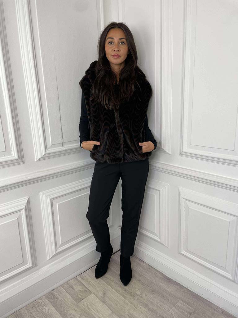 Malissa J Faux Fur Hooded Gilet - Swirl