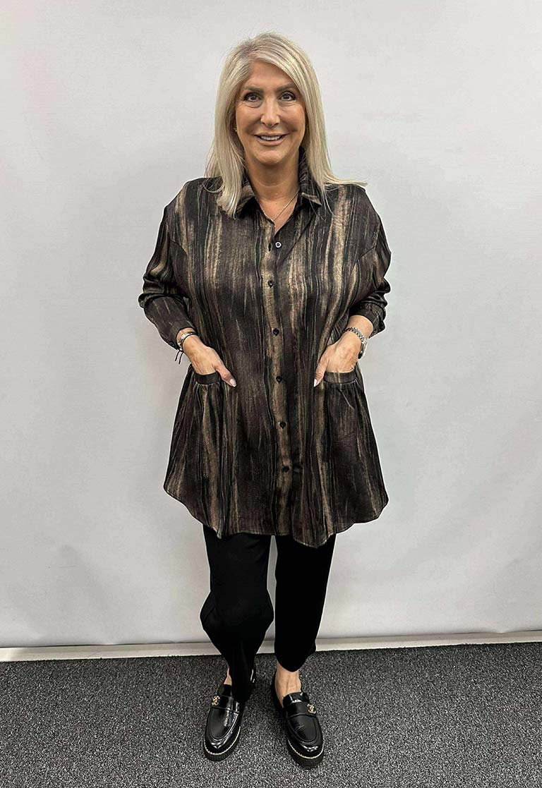Malissa J Pocket Peplum Shirt - Bronze